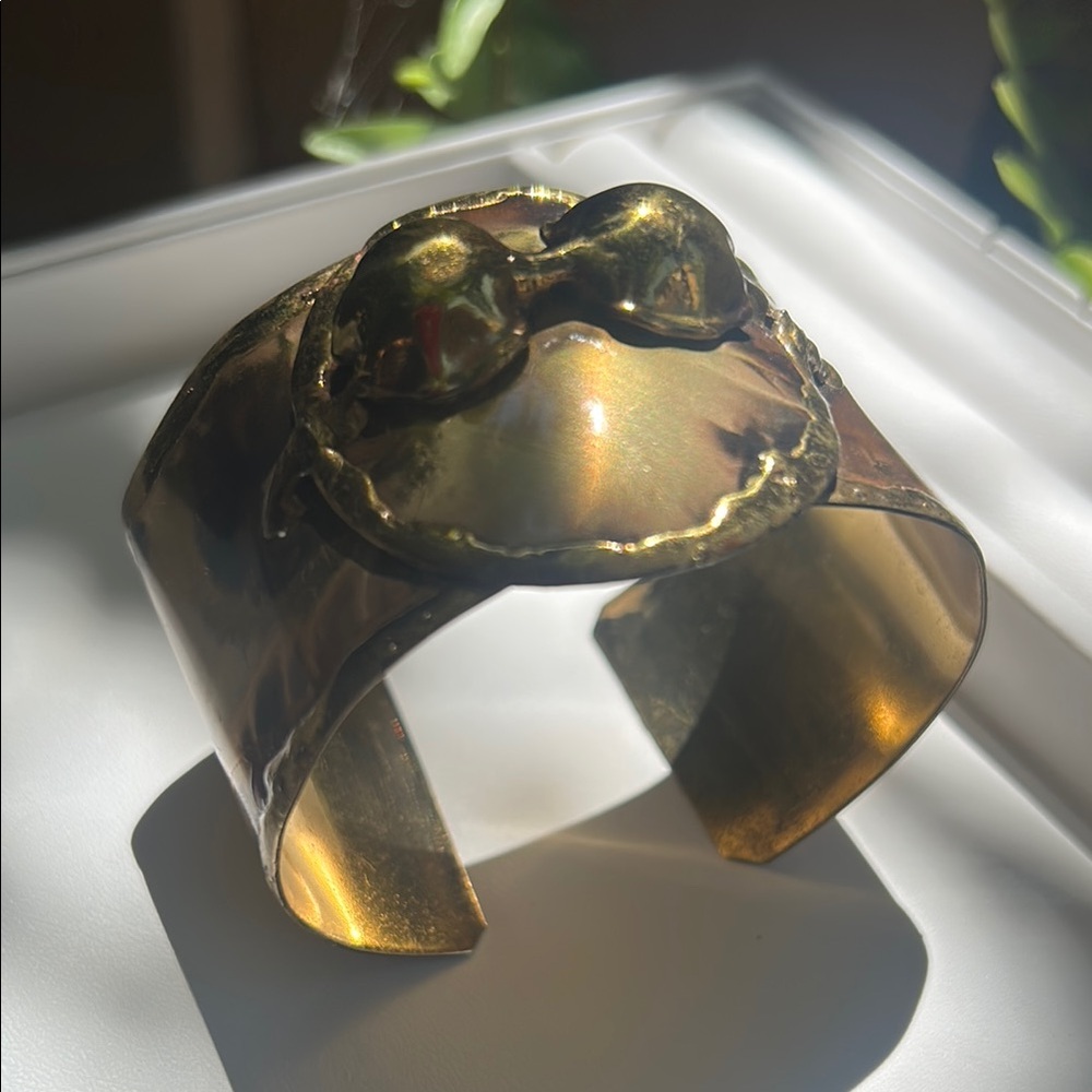 Artisan’s Brass Wide Gold Statement Cuff Bracelet - image 2